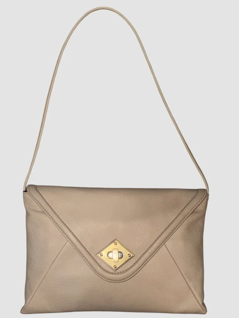 Kate Landry 2-Way Shoulder Bag Beige Pebbled Leather Turn Lock Envelope Clutch - Picture 5 of 11